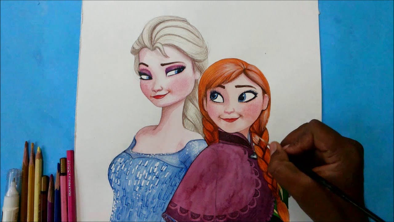 Frozen Elsa And Anna Drawing Beautiful Art