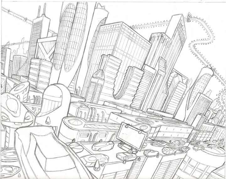Future City Drawing Sketch