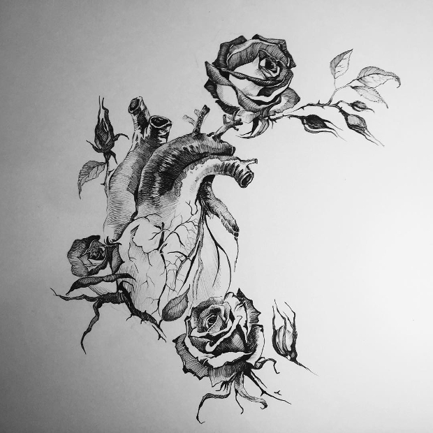 Heart And Rose Art Drawing