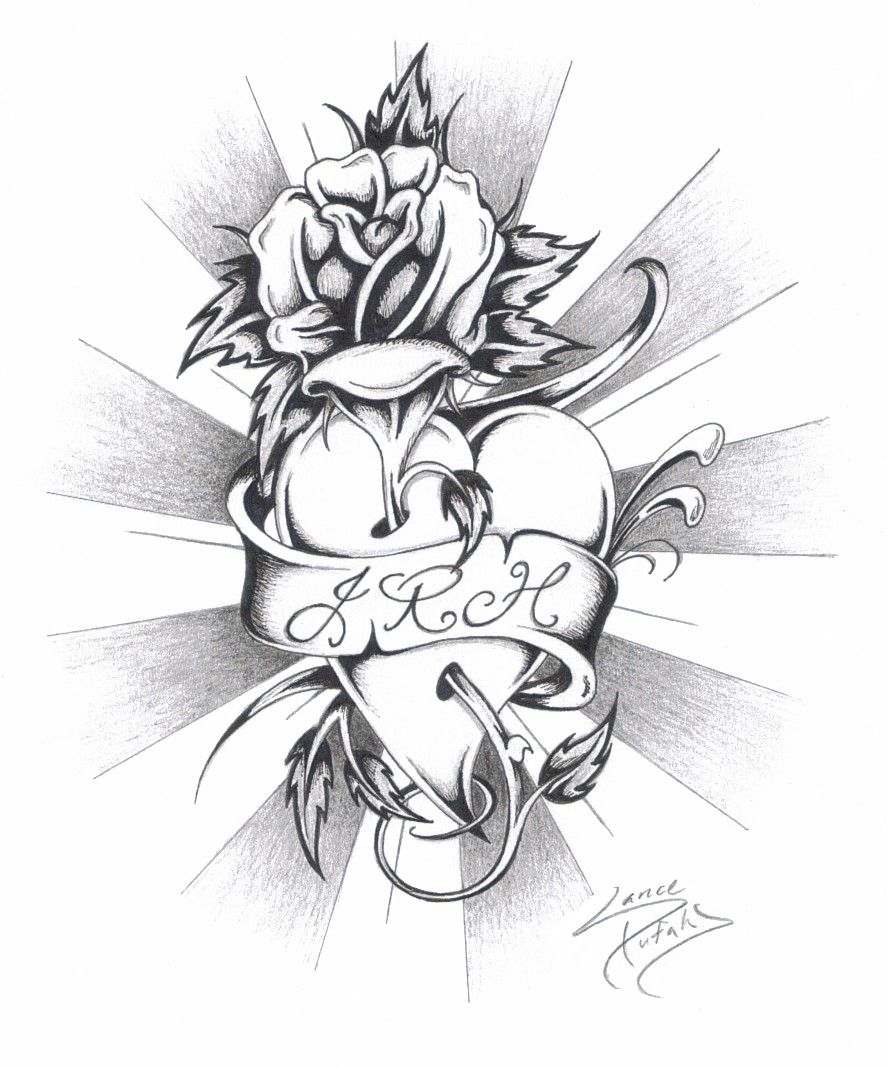 Heart And Rose Drawing Photo