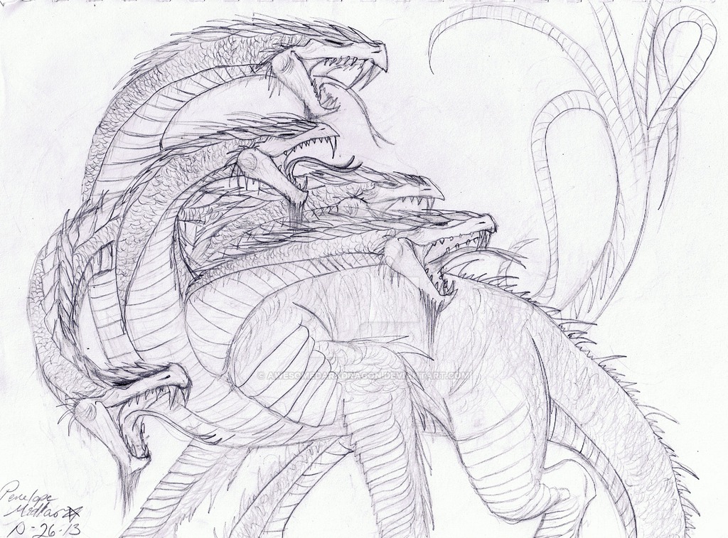 Hydra Dragon Drawing Beautiful Image