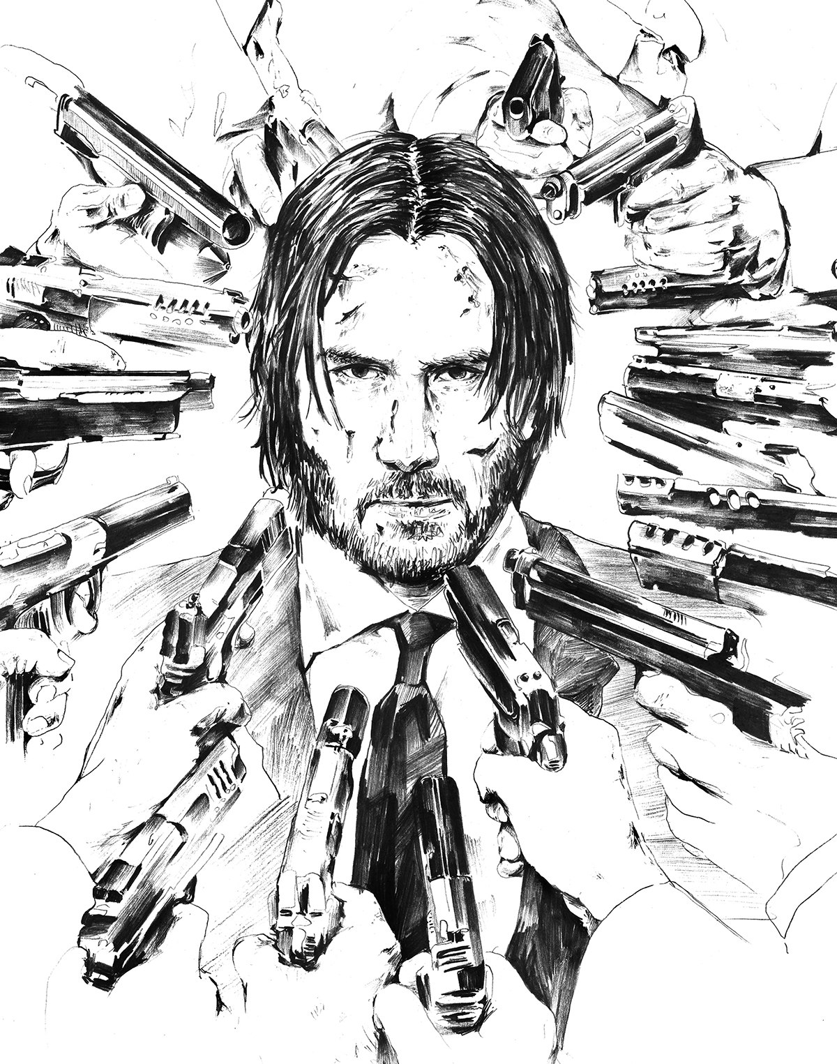 John Wick Drawing, Pencil, Sketch, Colorful, Realistic Art Images