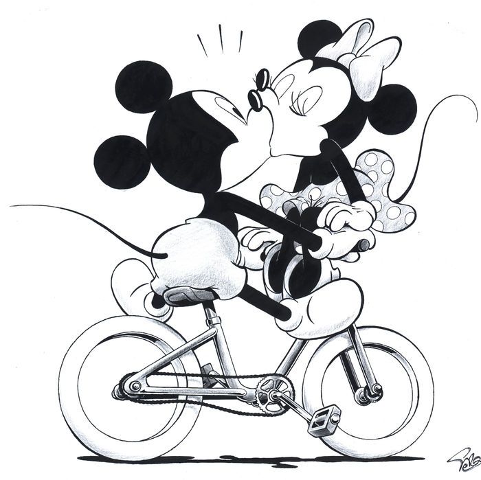Mickey Mouse And Minnie Mouse Kissing Drawing Art