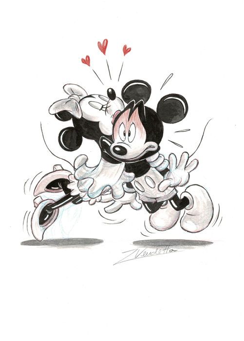 Mickey Mouse And Minnie Mouse Kissing Drawing Photo