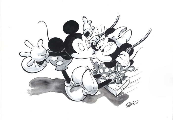 Mickey Mouse And Minnie Mouse Kissing Drawing Picture
