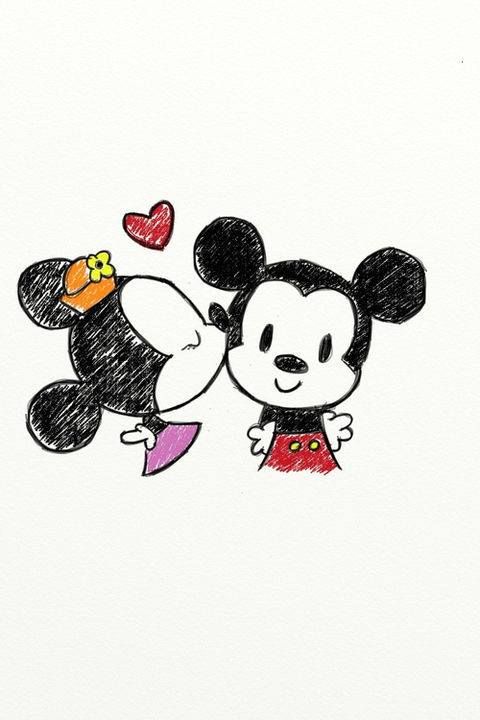 Mickey Mouse And Minnie Mouse Kissing Drawing Sketch