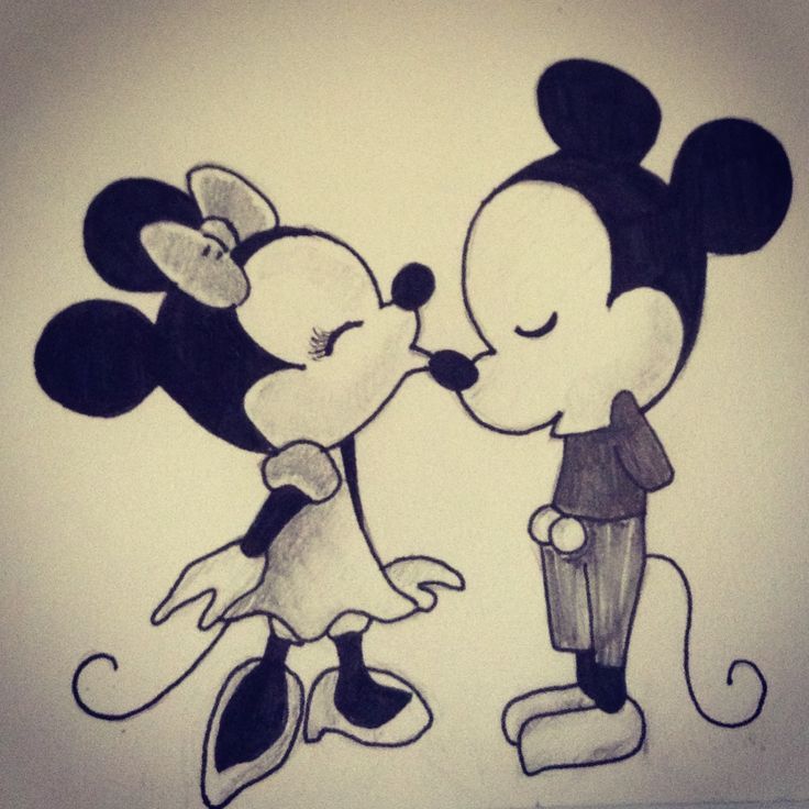 Mickey Mouse And Minnie Mouse Kissing Drawing