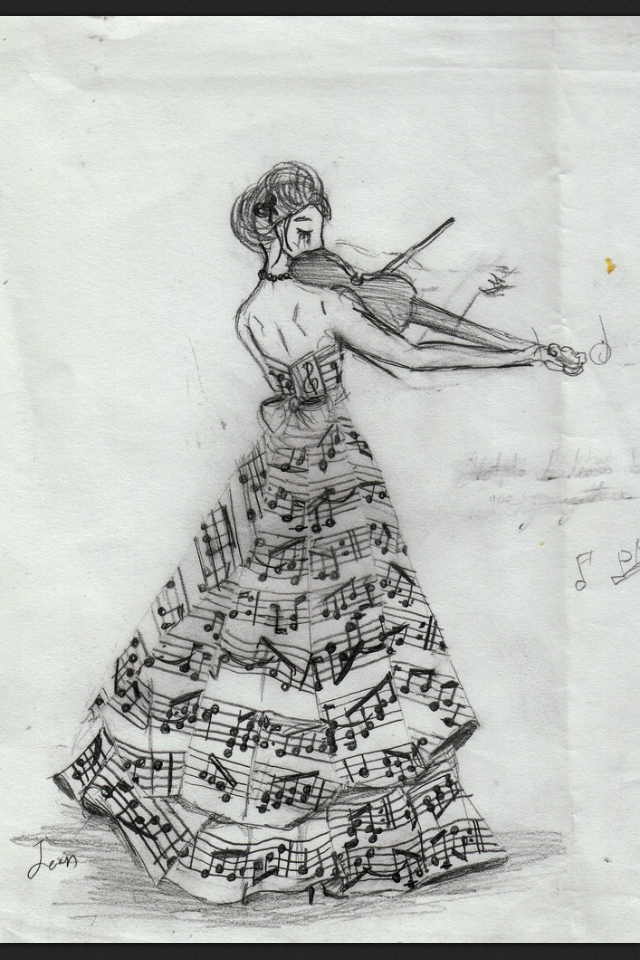 Music Girl Drawing Beautiful Image