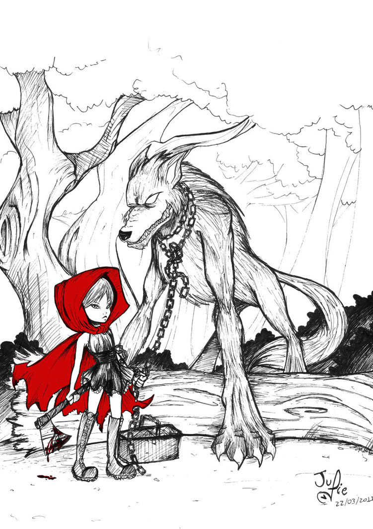 Riding Hood And The Wolf Drawing Image