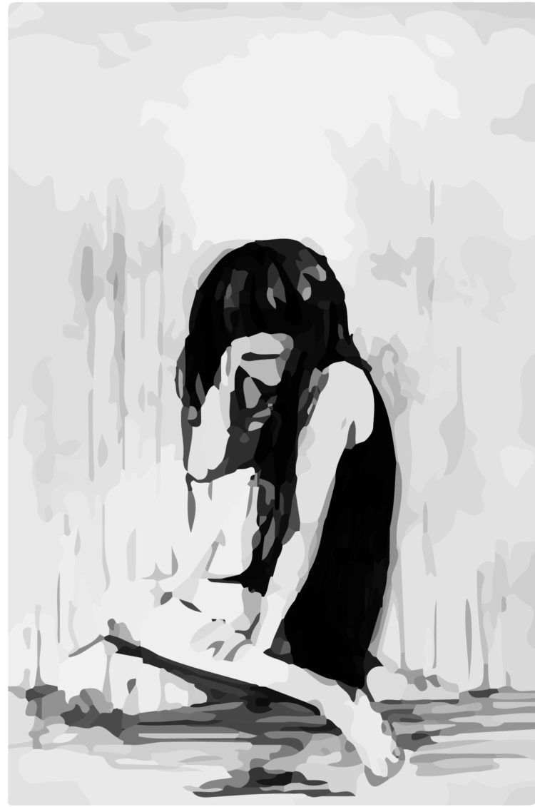 Sad Little Girl Crying Drawing Image