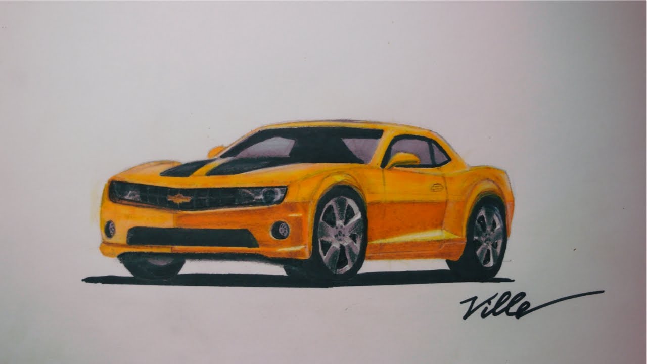 Yellow Camaro Drawing Beautiful Image