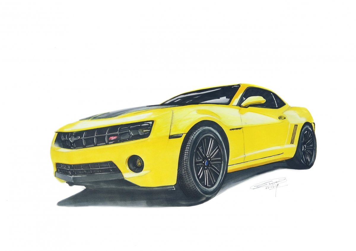 Yellow Camaro Drawing High-Quality