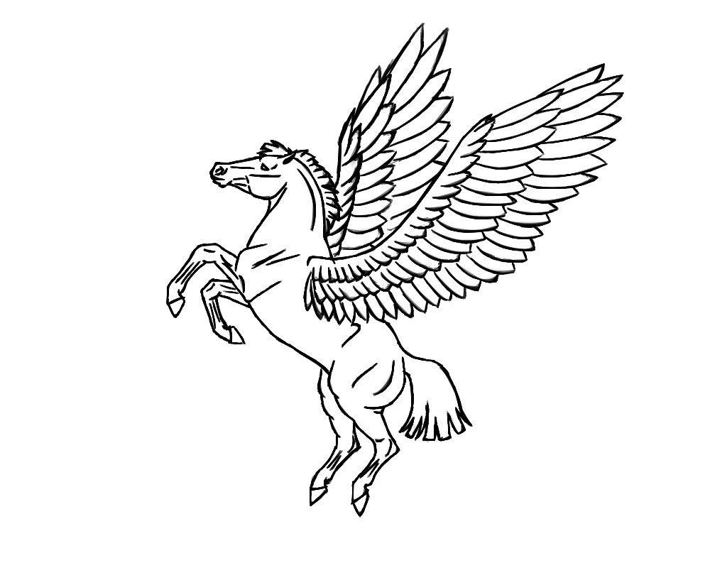 Black and White Winged Pegasus Horse Rearing Outline Posters, Art Prints by  - Interior Wall Decor #1173546