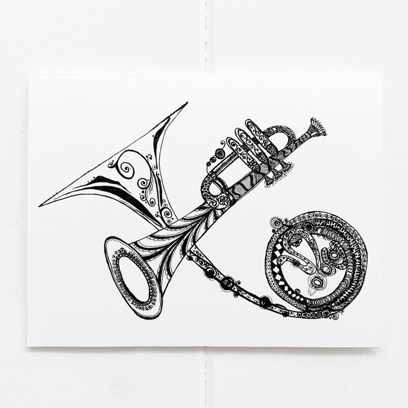 French Horn Drawing High-Quality