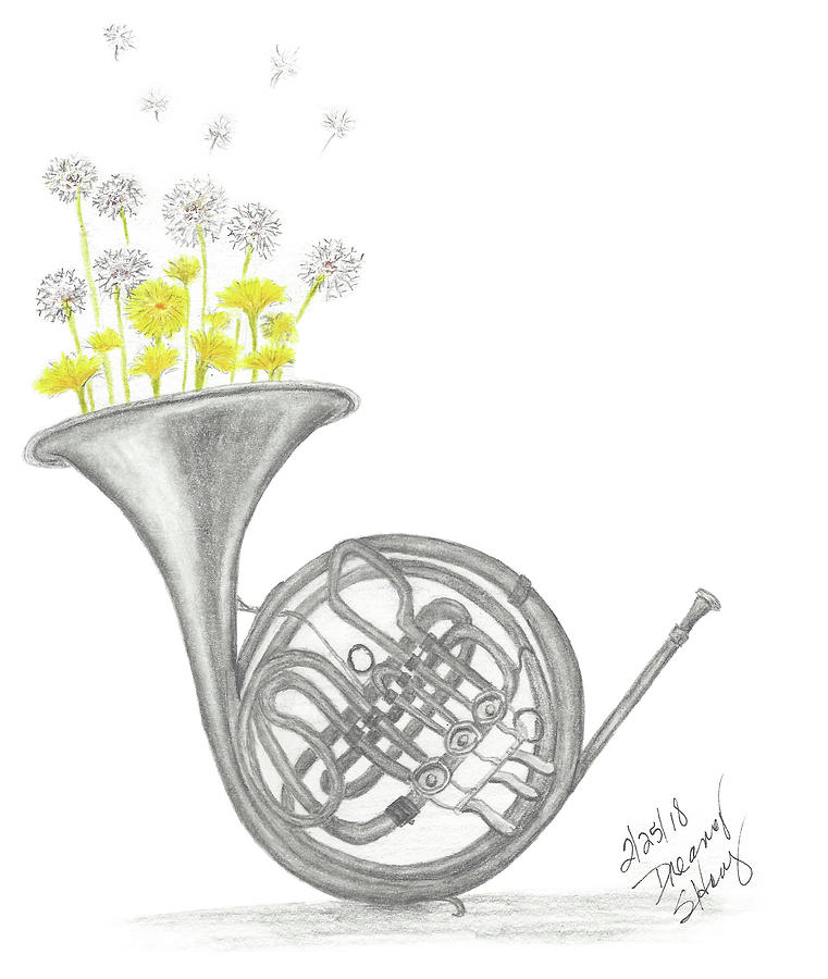 French Horn Drawing Realistic