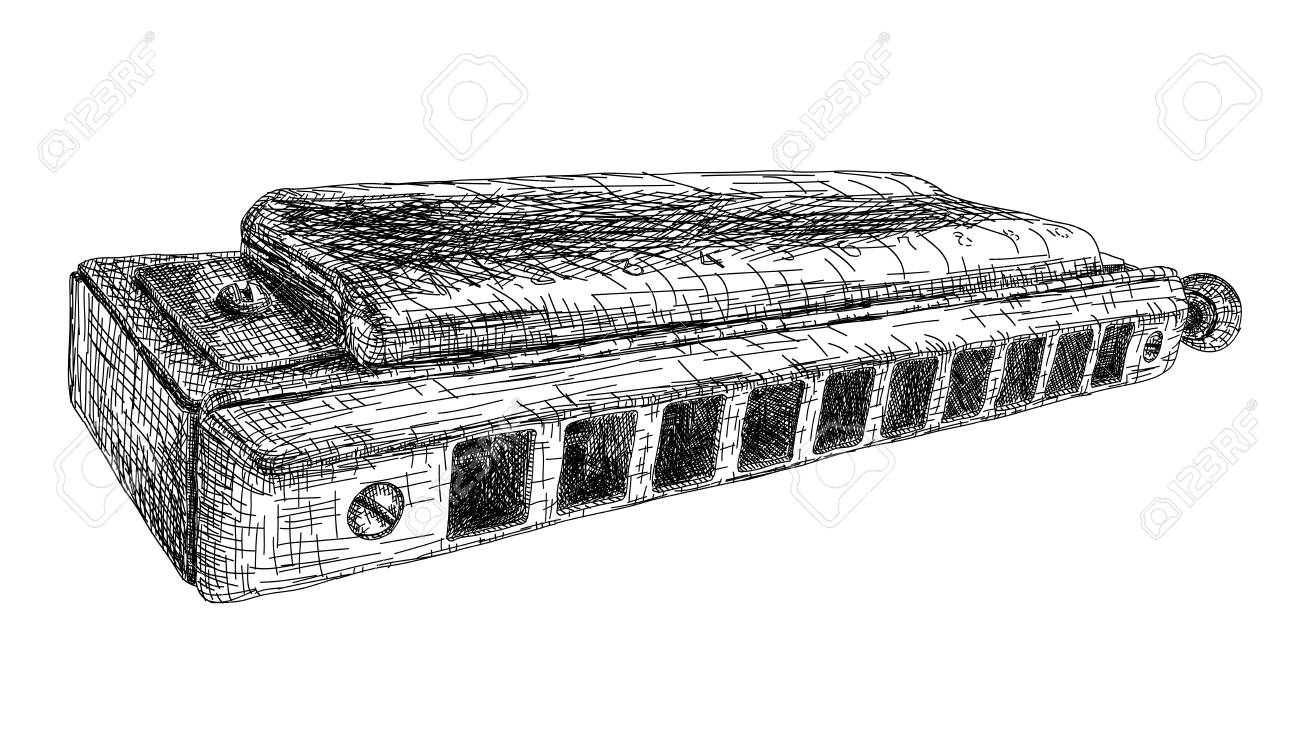 Vector illustration drawing of harmonica.