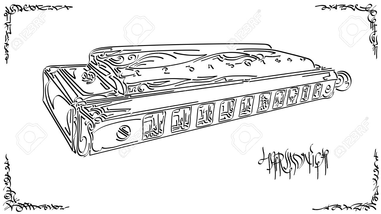 Vector illustration drawing of harmonica.