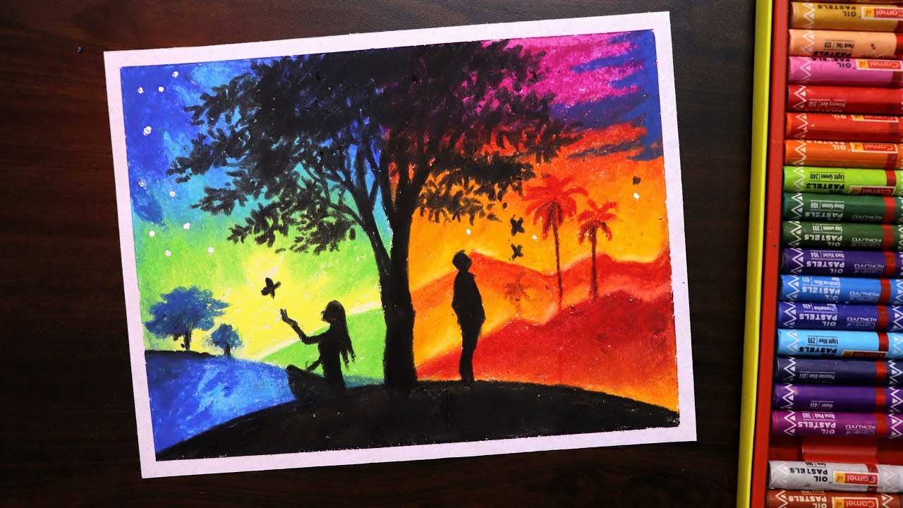 Amazing Day and Night scenery drawing for beginners with Oil Pastels | How  to Paint | Learn Drawing| Learn Drawing Step By Step Like | Share | Comment  to see more such