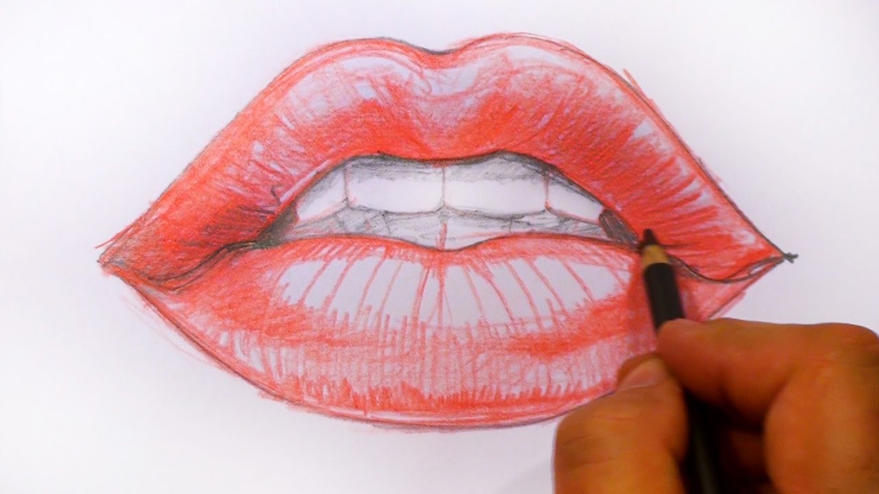 Red Lips Drawing Beautiful Image
