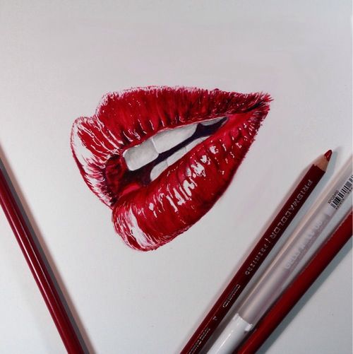Red Lips Drawing Photo