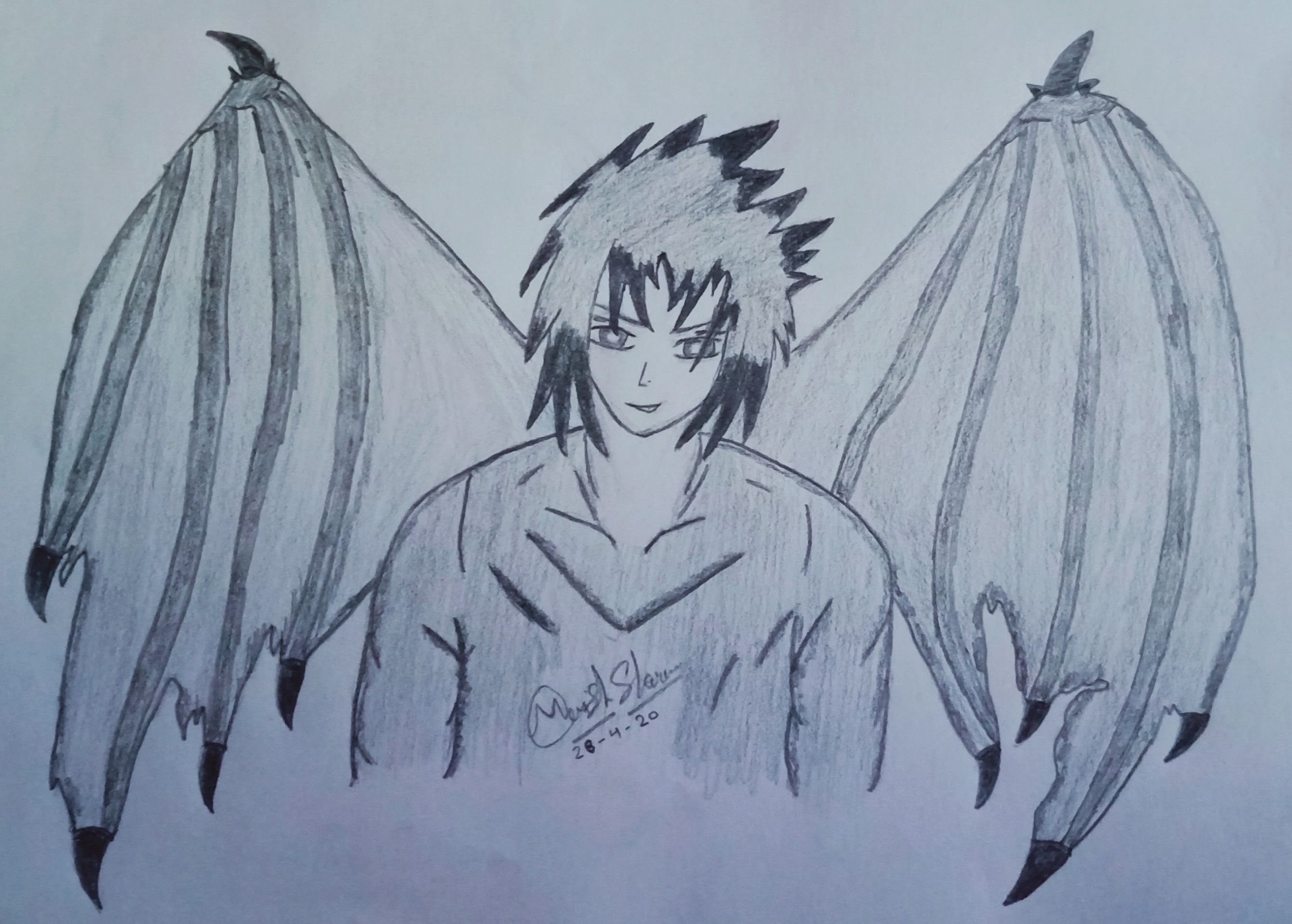 Anime Character With Wings Sketch Drawing