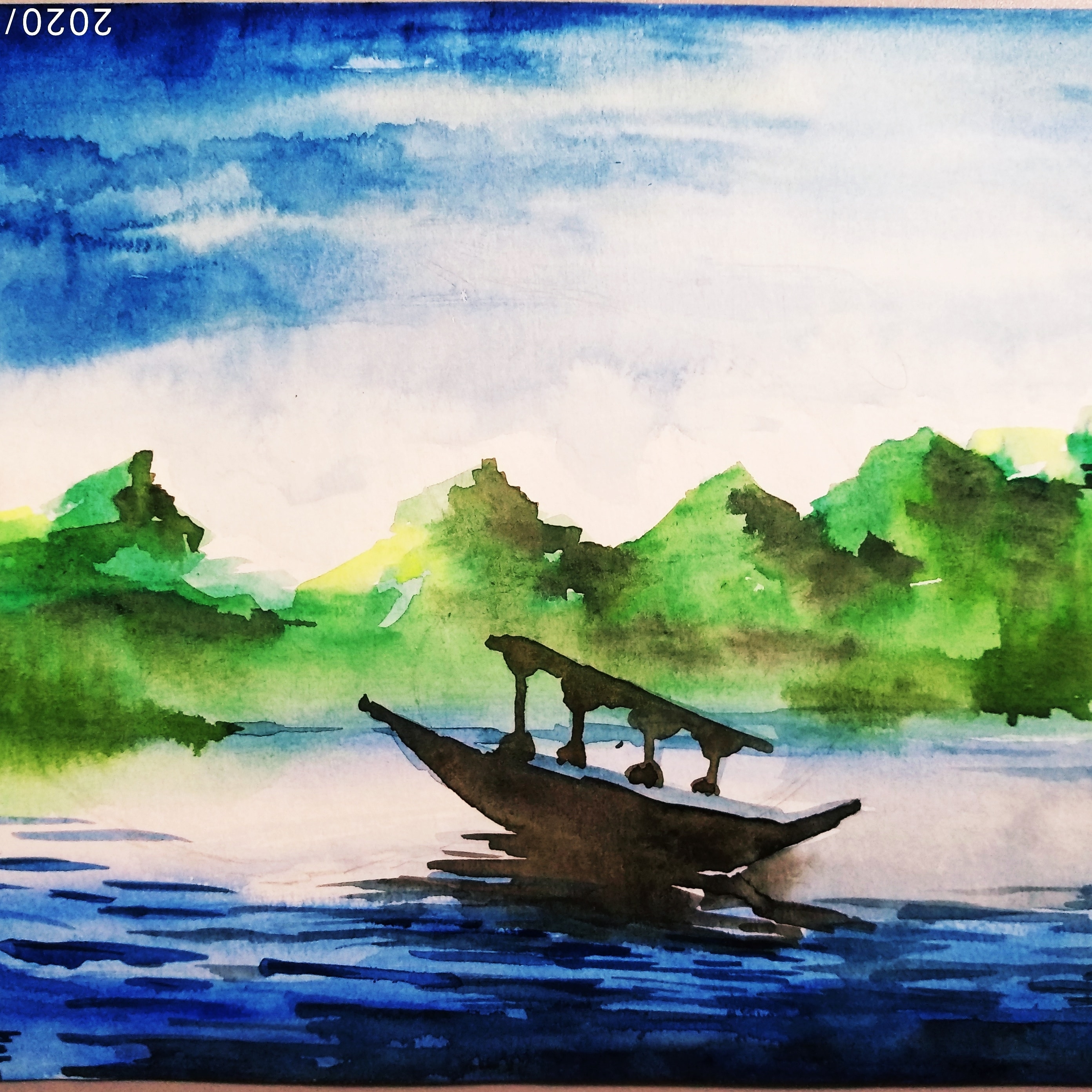 Boat In Sea Painting Drawing
