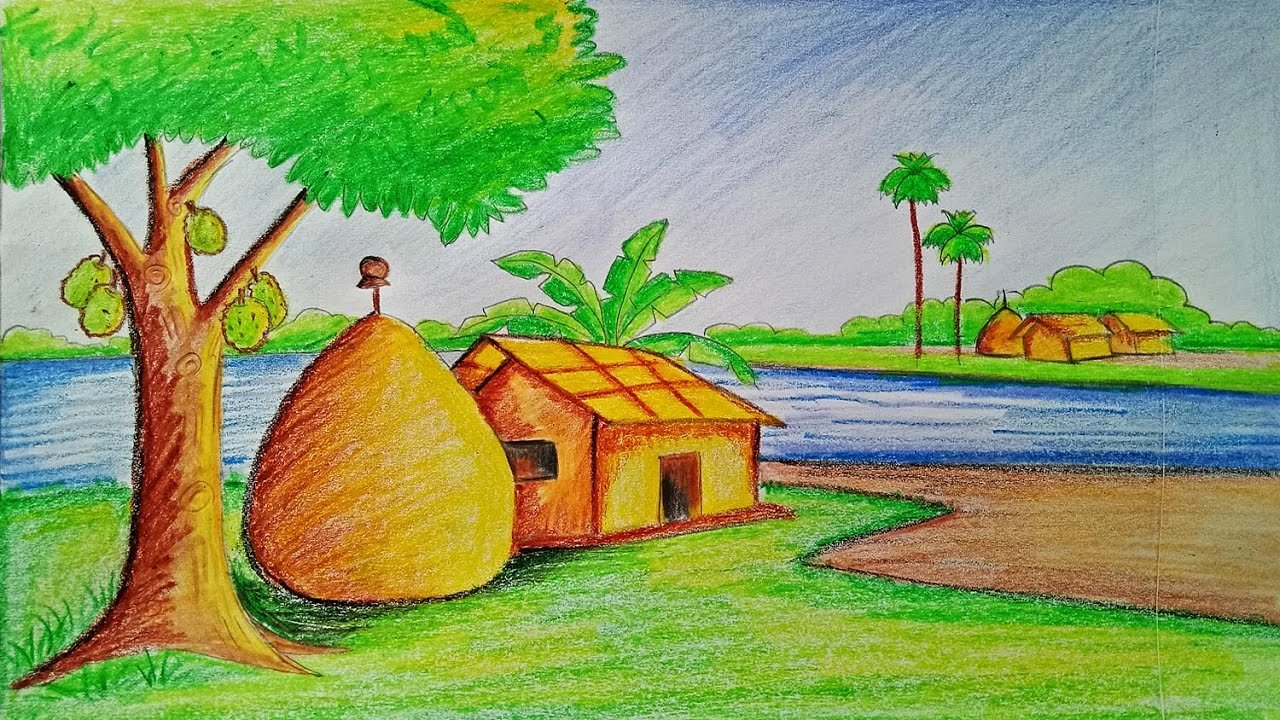 Colored Village Drawing Photo