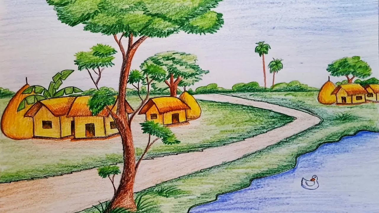 Colored Village Drawing