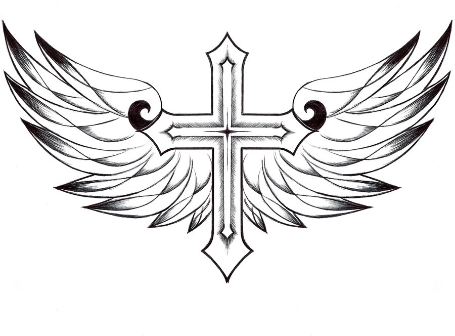 Cross With Wings Drawing Art