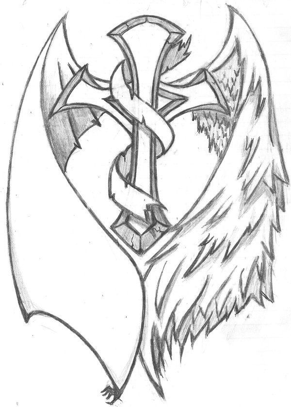 Cross With Wings Drawing Best