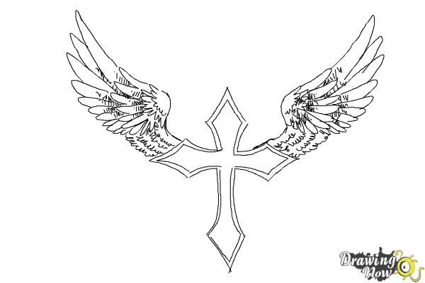Cross With Wings Drawing High-Quality