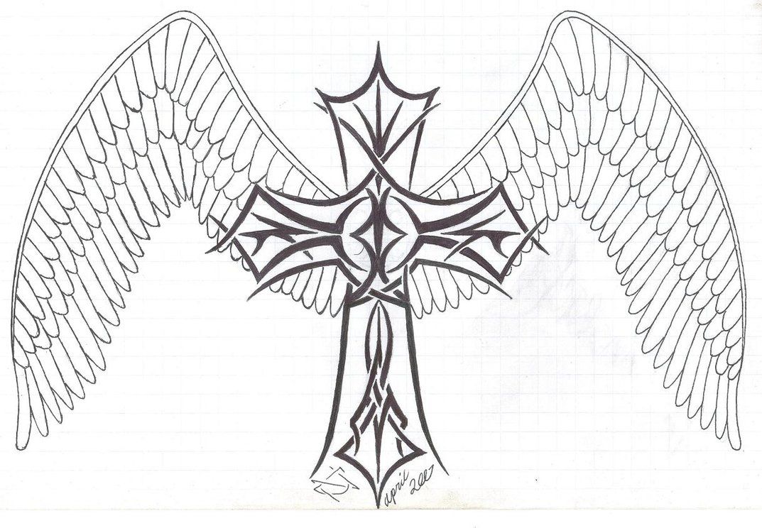 Cross With Wings Drawing Image