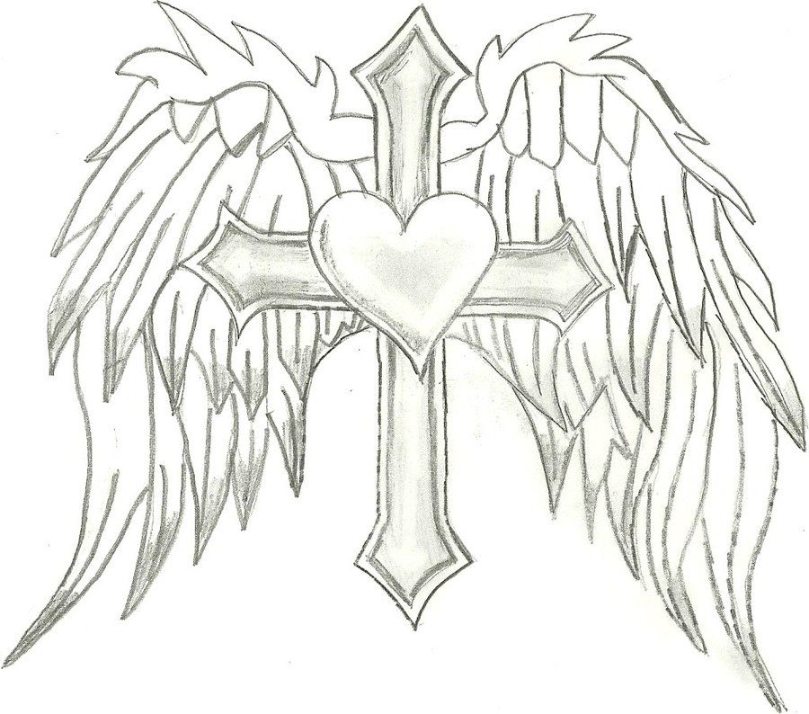 Cross With Wings Drawing