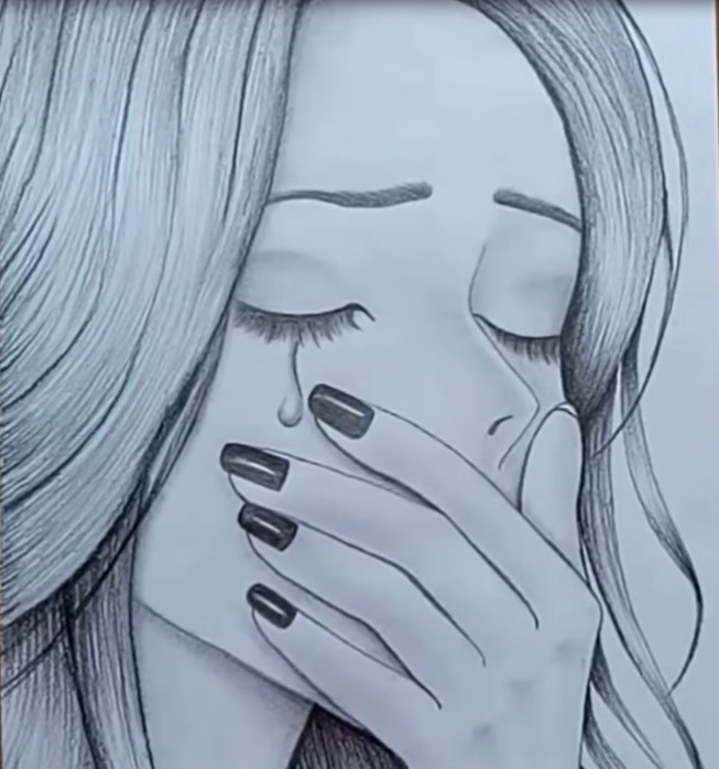 Crying Girl Drawing Art.