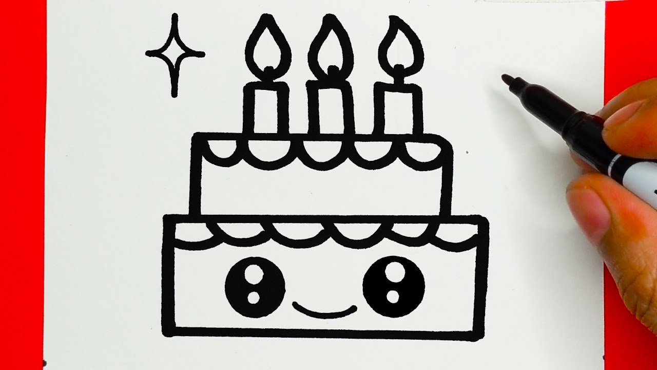 Greeting Card With Big Birthday Cake Contour Drawing, Vector Illustration.  Stock Photo, Picture and Royalty Free Image. Image 173459128.