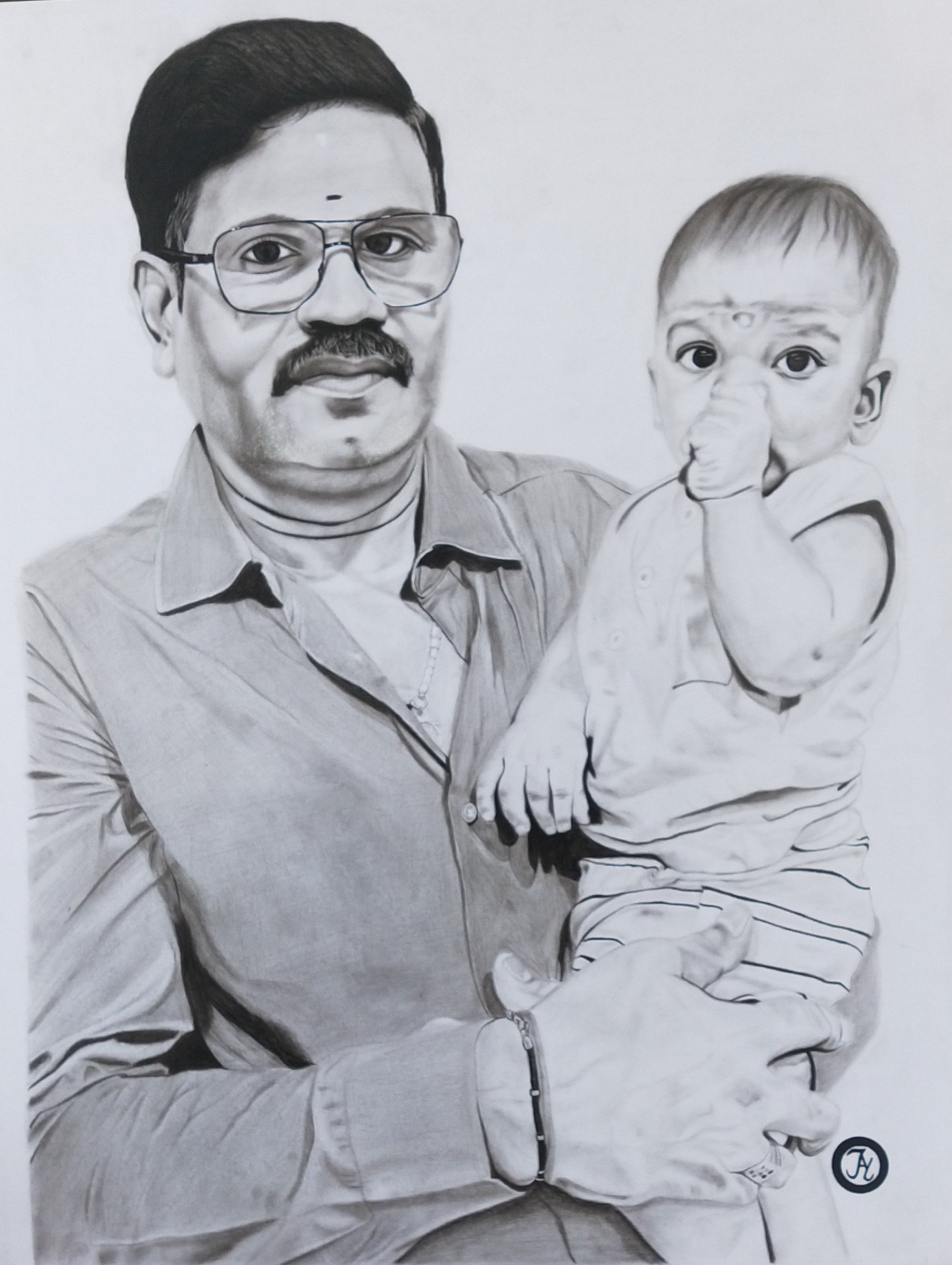 Dad and Son Portrait Drawing