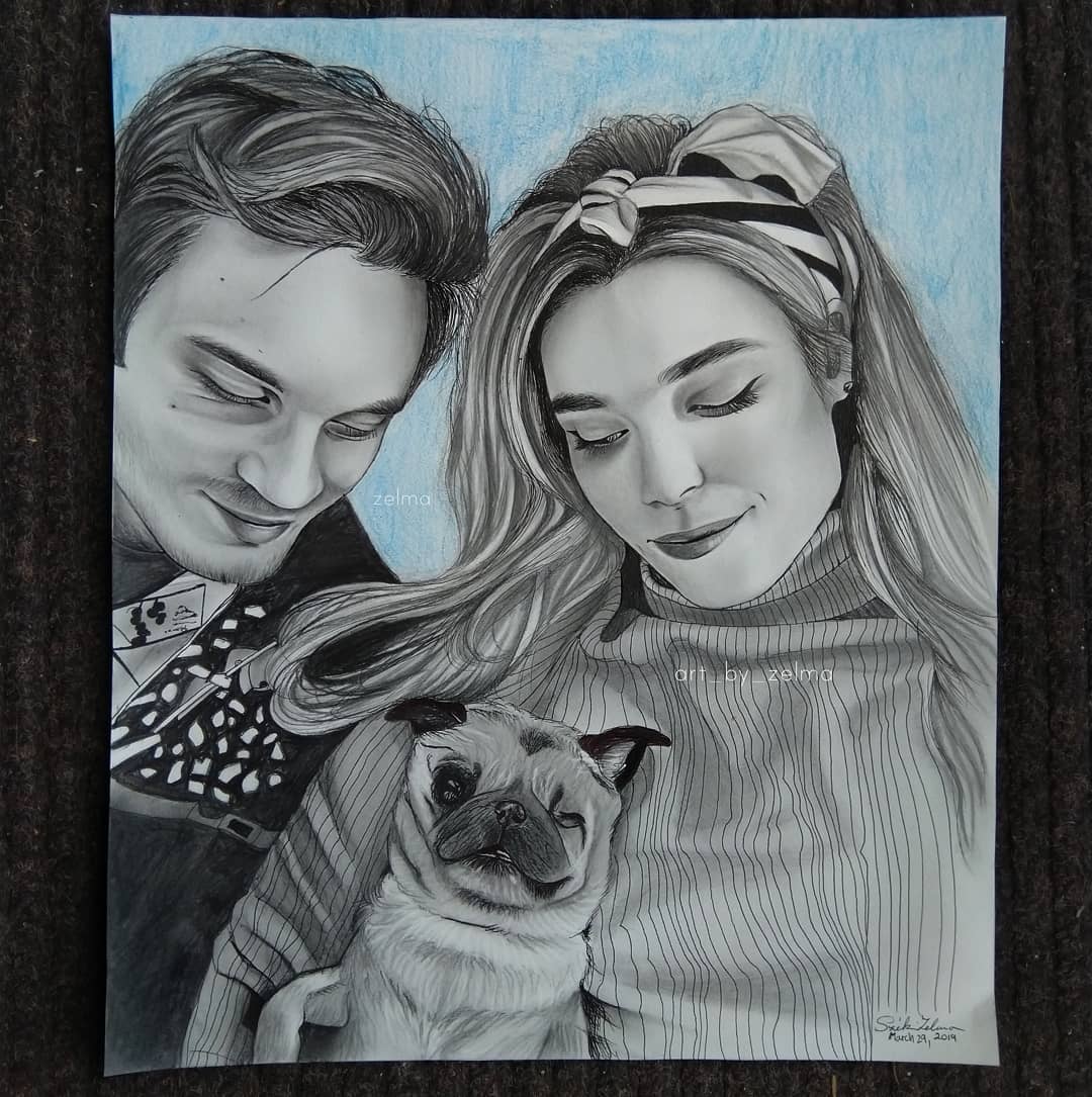 Felix, Marzia And Pug Drawing