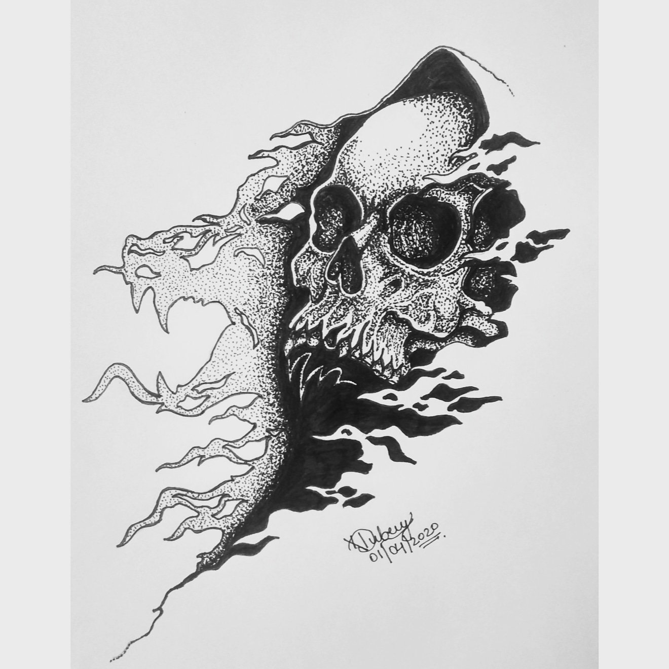 Fire Skull Drawing