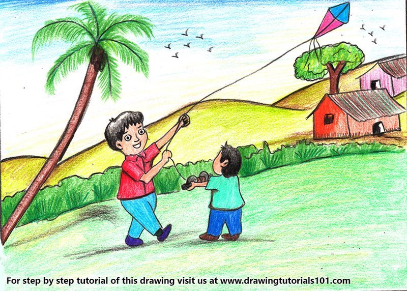 Flying Kite Drawing Photo
