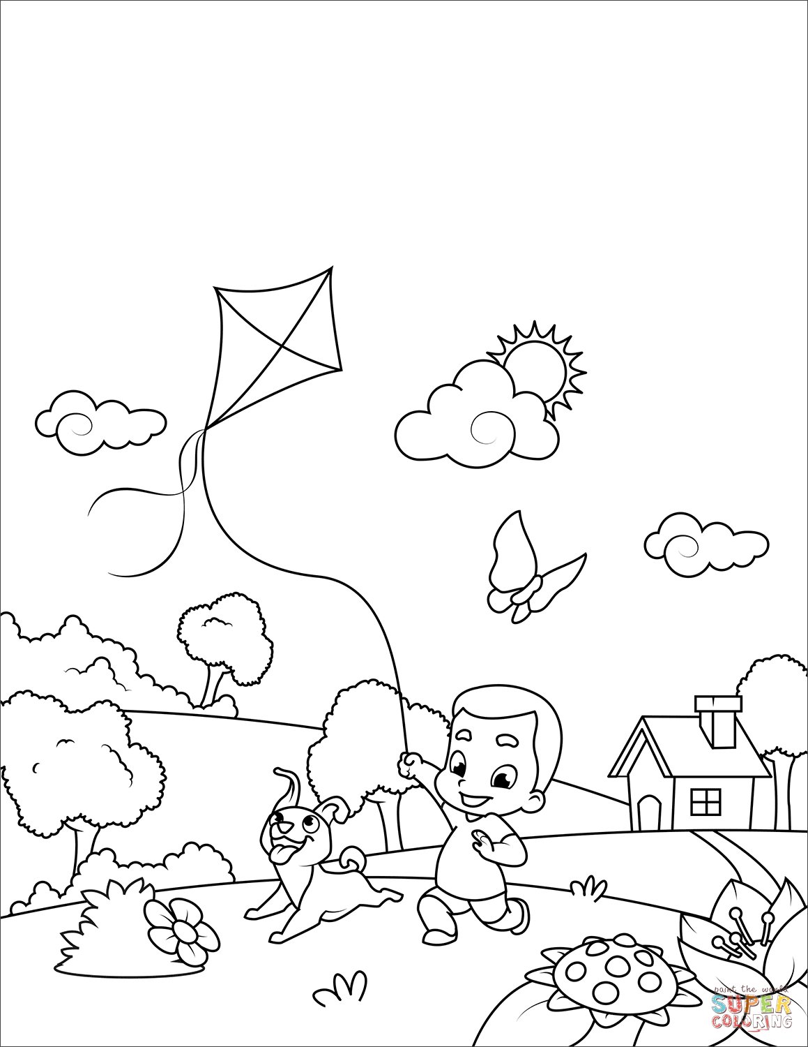Flying Kite Drawing Picture