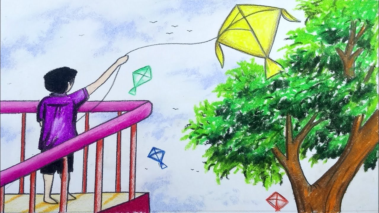 Flying Kite Drawing Pictures