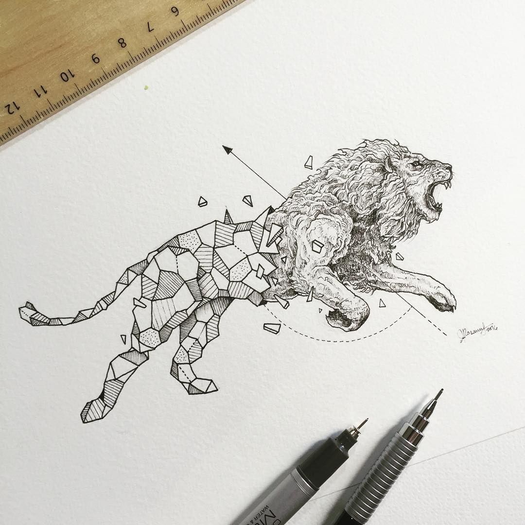 Geometric Lion Drawing