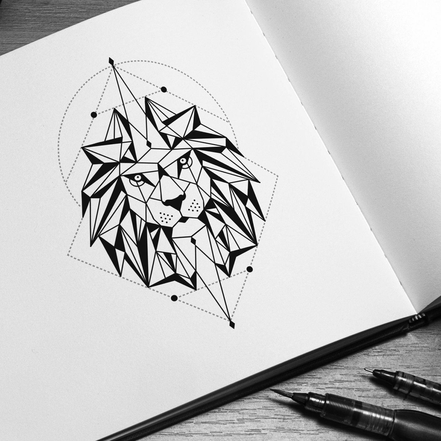 Geometric Lion Face Drawing Art