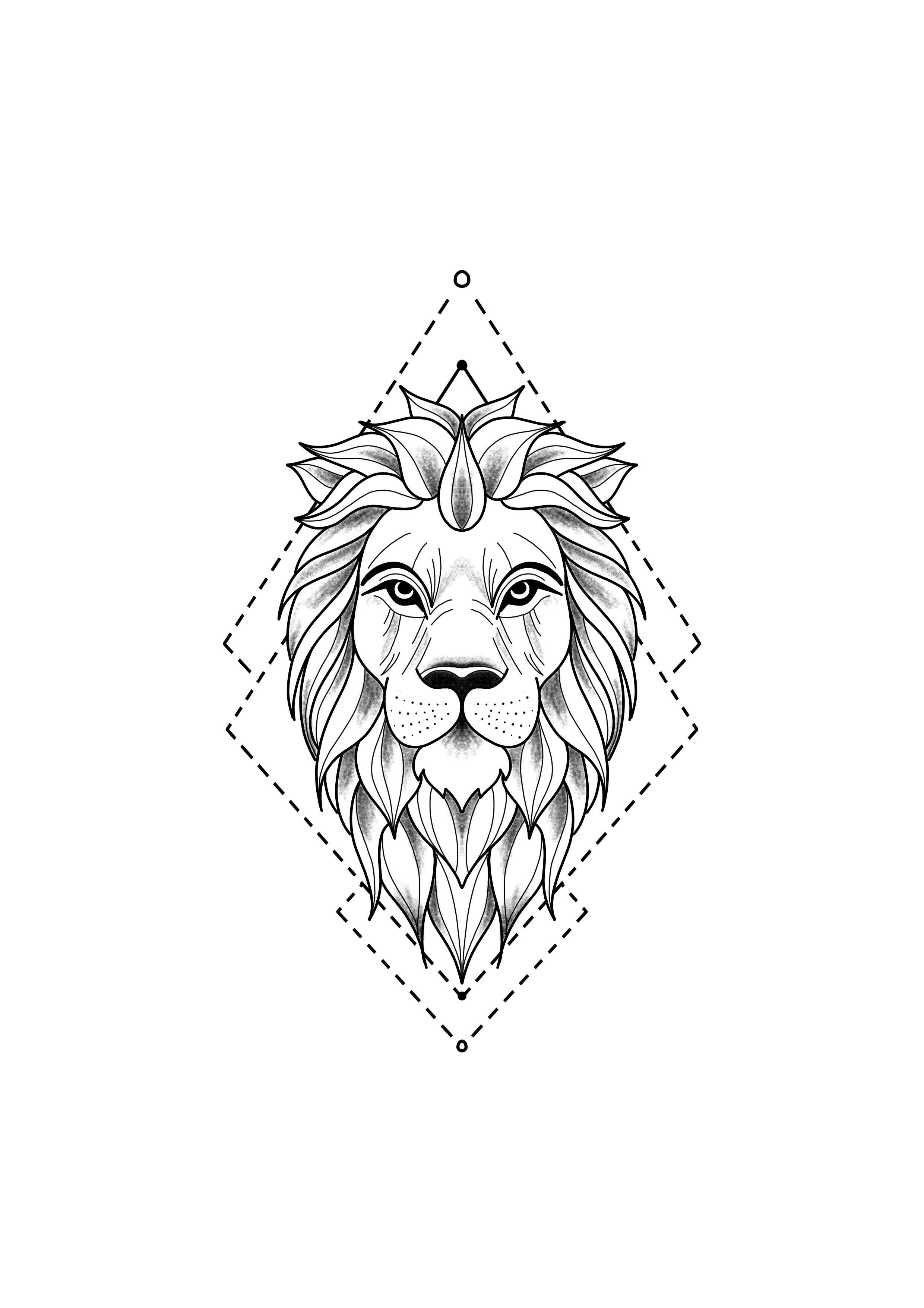 Geometric Lion Face Drawing Sketch