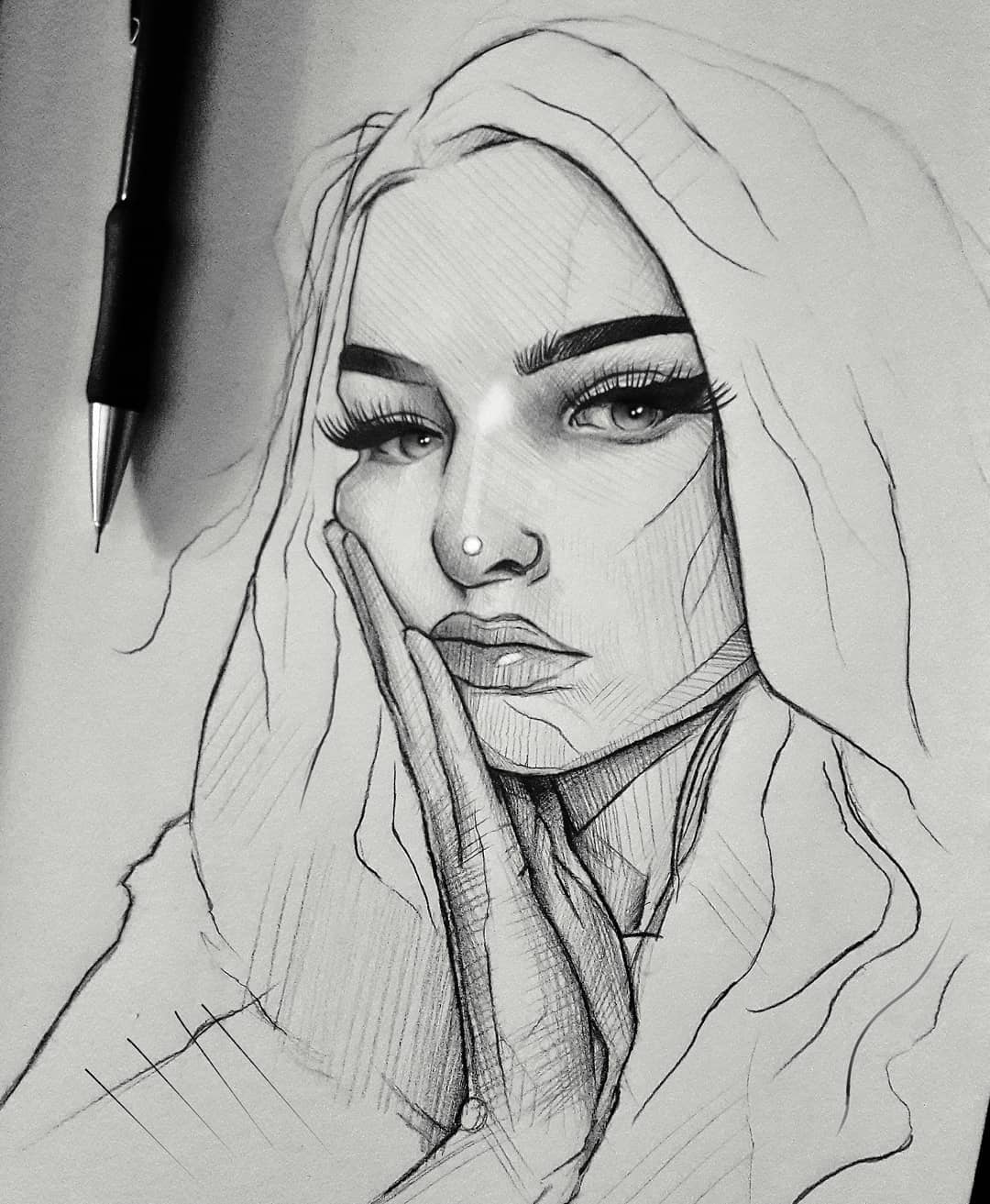 Girl Thinking Drawing