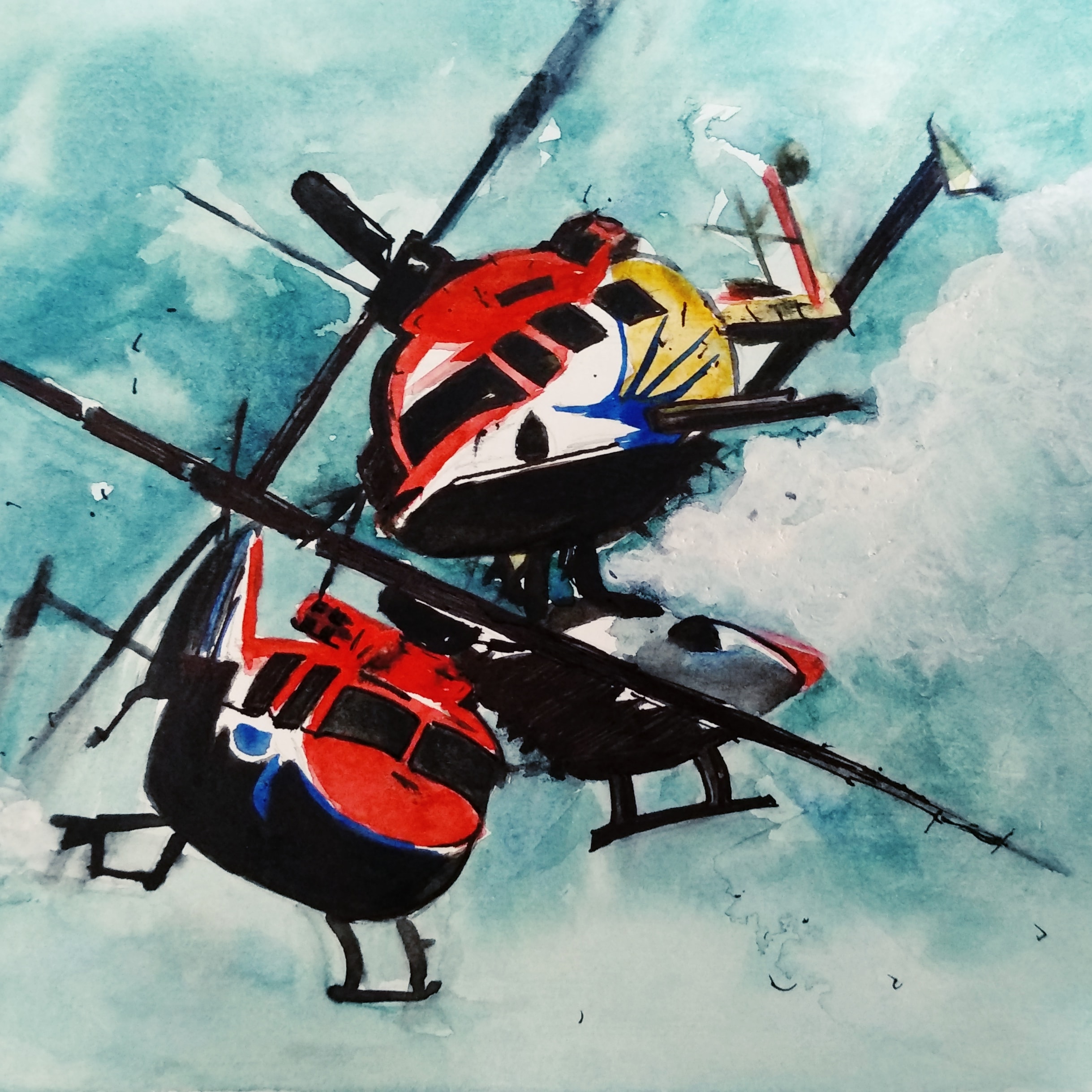 Helicopter Colored Painting Drawing