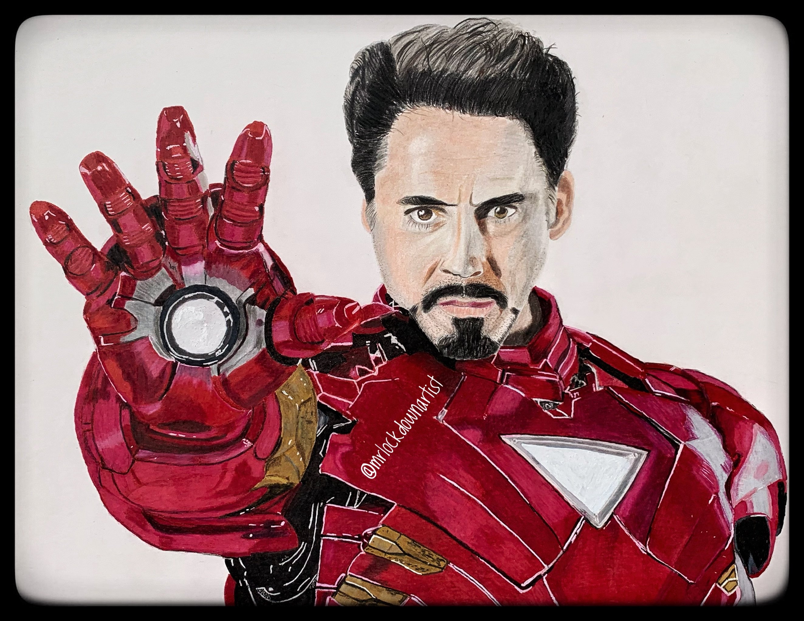 I drew Tony Stark from the the Endgame trailer Drawn with watercolor  pencils  rdrawing