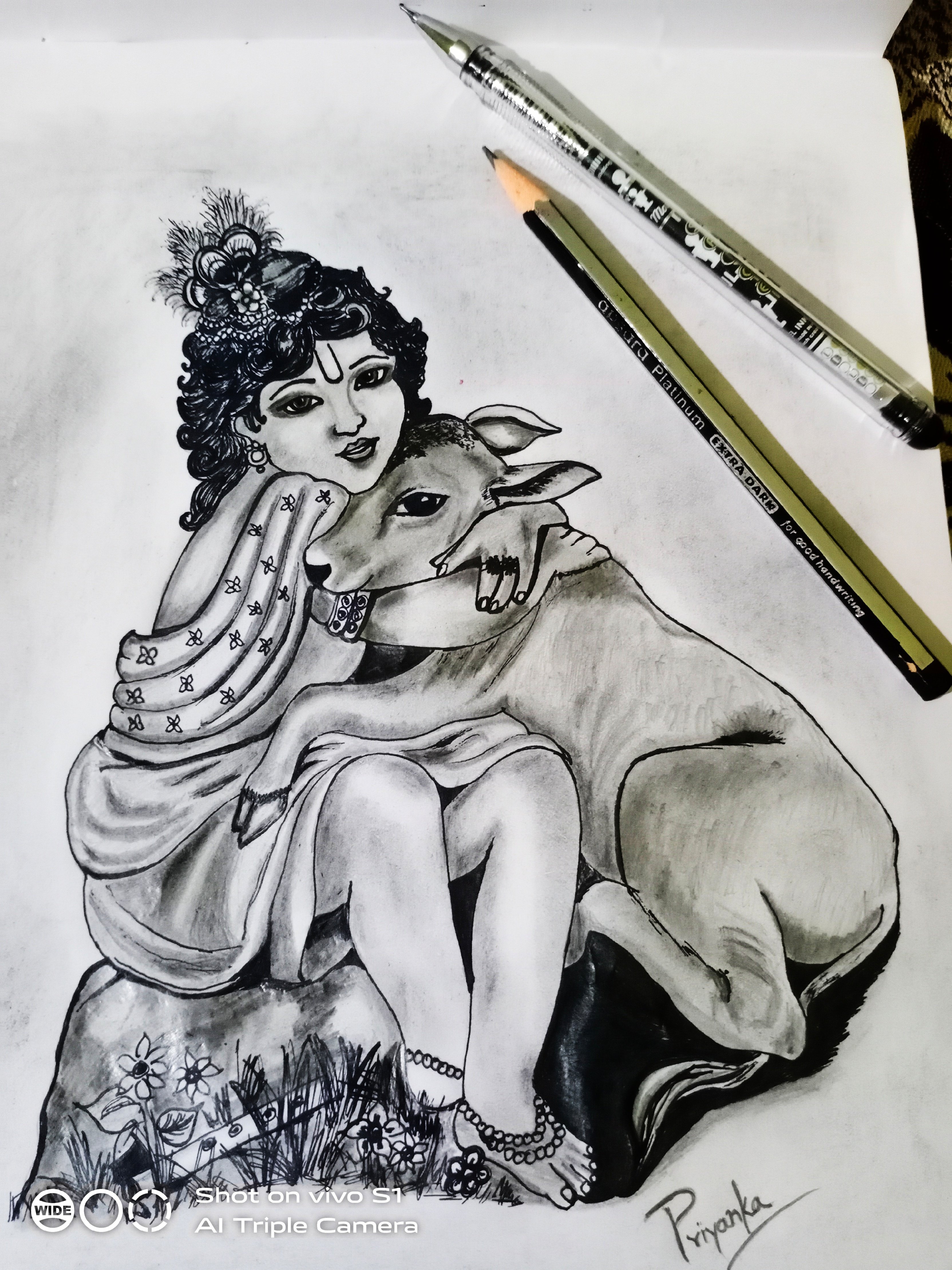 Krishna Ji Sketch Drawing