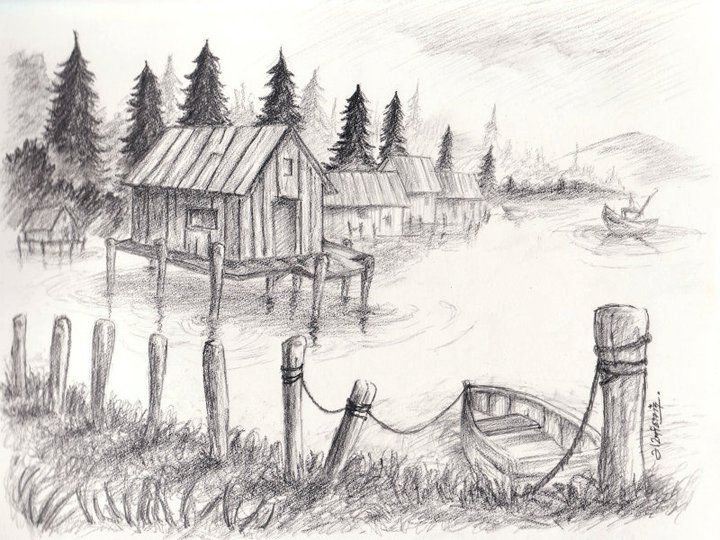 landscape  drawing in pencil on Behance