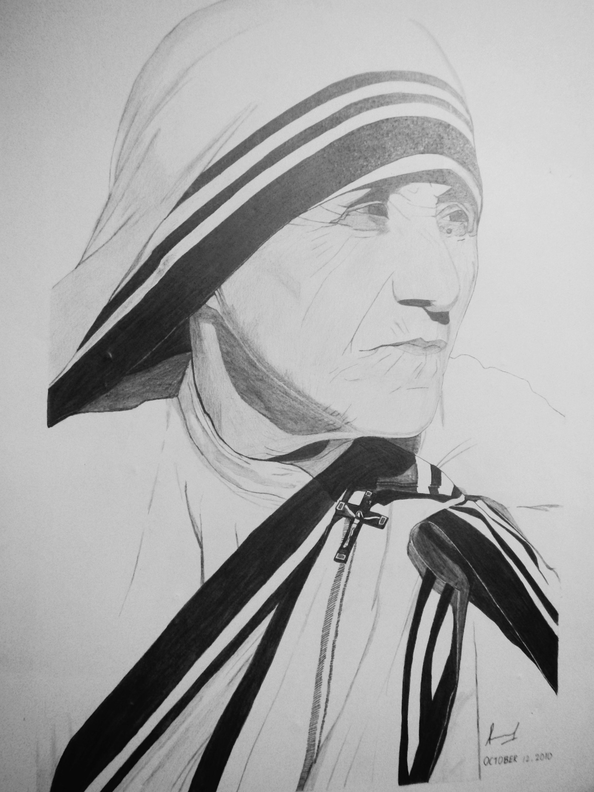 Mother Teresa Realistic Pencil Drawing